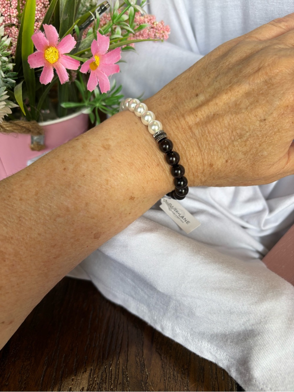 NWT Park Lane Noir Black and White Beaded Bracelet with Silver Accents - Picture 6 of 8